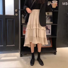 Модная женская юбка; сезон осень-зима; Новинка; французская плиссированная юбка; необычная юбка в западном стиле; трапециевидная длинная юбка; PB975