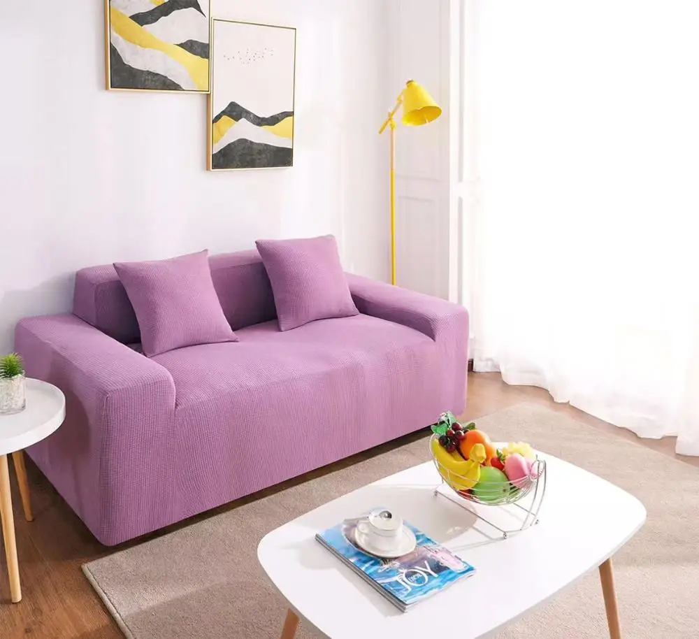 light purple Флисовый чехол для дивана Универсальный Водонепроницаемый Чехол для дивана сплошной цвет эластичный чехол нескользящий полный Чехол для дивана - Цвет: light purple