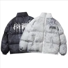 

FAKUNTN Bomber JacketMen Hip Hop Oversize Padded Coat Streetwear Graffiti Jacket Parka Cotton Harajuku Winter Down Jacket Coat
