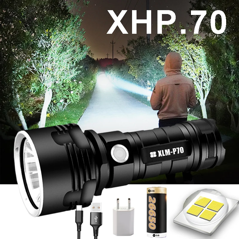 Super poderosa lanterna led l2 xhp50 tocha tática usb recarregável linterna lâmpada à prova dl2 água ultra brilhante lanterna de acampamento