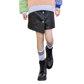 

Artificial Leather Black Skirt Age For 4 - 16 Years Teenage Girls Fashion Irregular Skirts Fall Winter Casual Thick Warm Skirts
