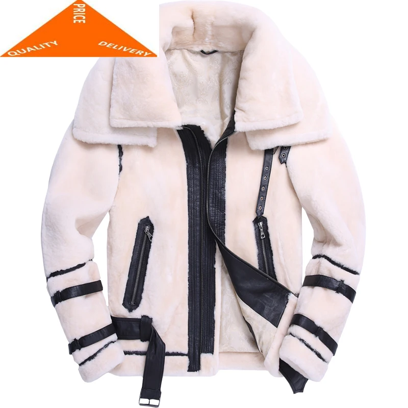 Real Fur Natural Coat Winter Men Clothes 2020 100% Genuine Leather Jacket Sheep Shearling Bomber Jackets Coats Hiver 922 | Мужская