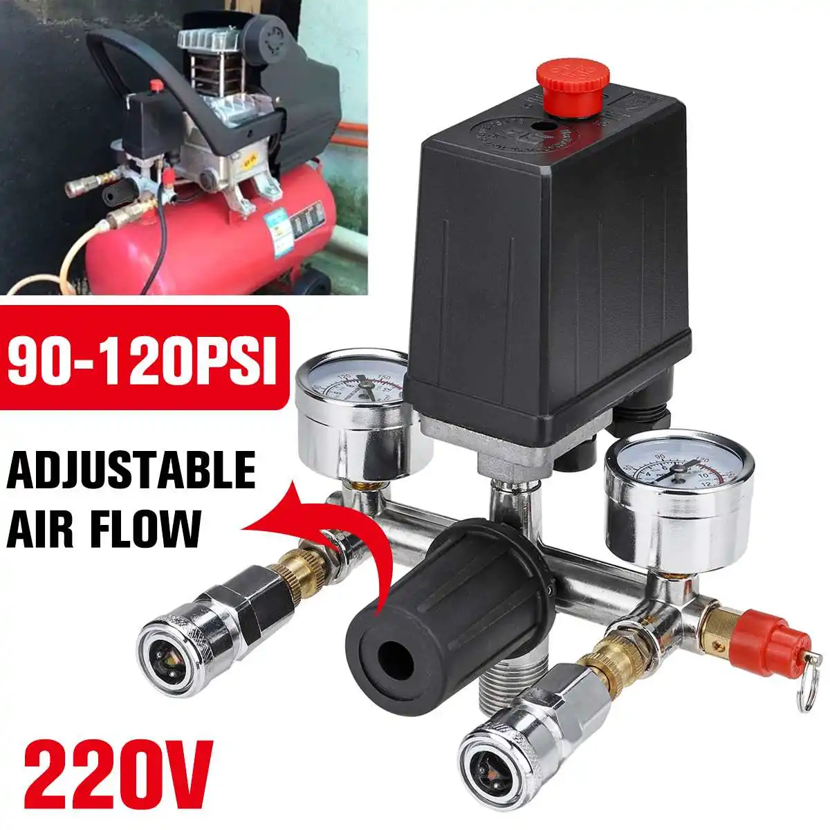 220v Air Compressor Pressure Switch Valve Pump Aluminium Alloy Control