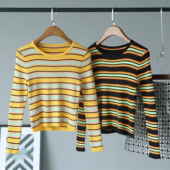 

Knitted sweaters Autumn Winter Women Pullover Fashion Designer Striped Casual Jumper O-Neck Long Sleeves Female warm Sweater