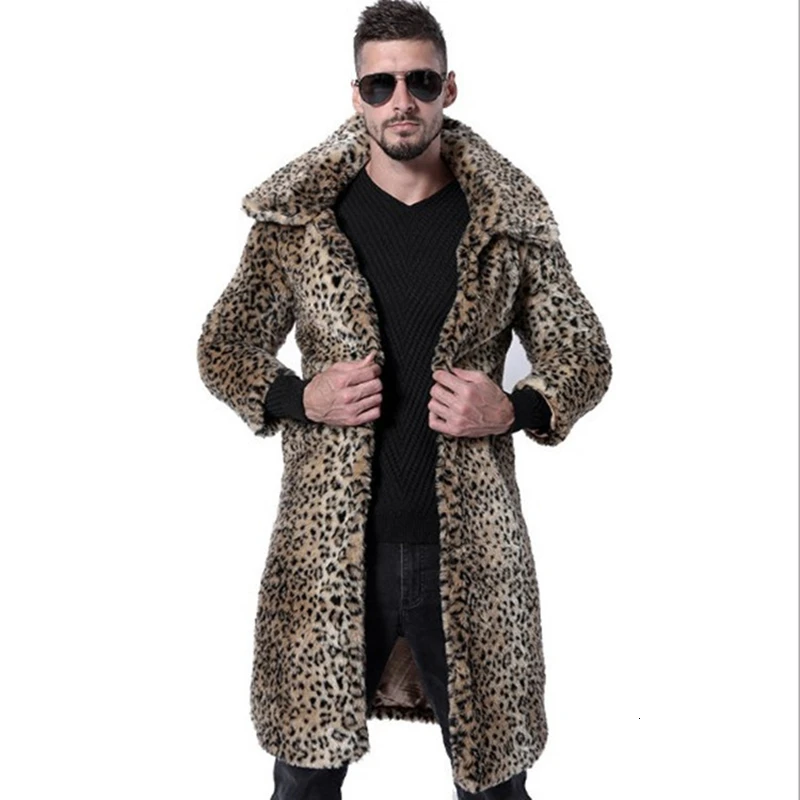 

Long Fox Fur Grass Loose Coat Keep Warm Artificial Leather And Fur Overcoat Leather Leopard Faux Fur Coat Deri Ceket Erkek