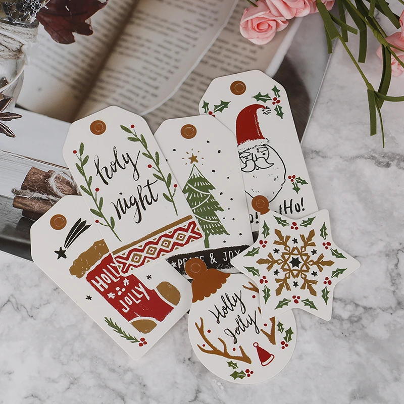 

10Pcs/Set DIY Painted Tag Merry Christmas DIY Unique Gift Tag Holly Jolly tag Small Card Optional String Craft Label Party Decor