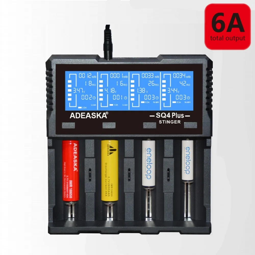 Интеллектуальное зарядное устройство ADEASKA SQ4 PLUS, ЖК-дисплей, USB, быстрое для Li-ion/IMR/LiFePO4/Ni-MH 18650 26650, аккумулятор PK SC4