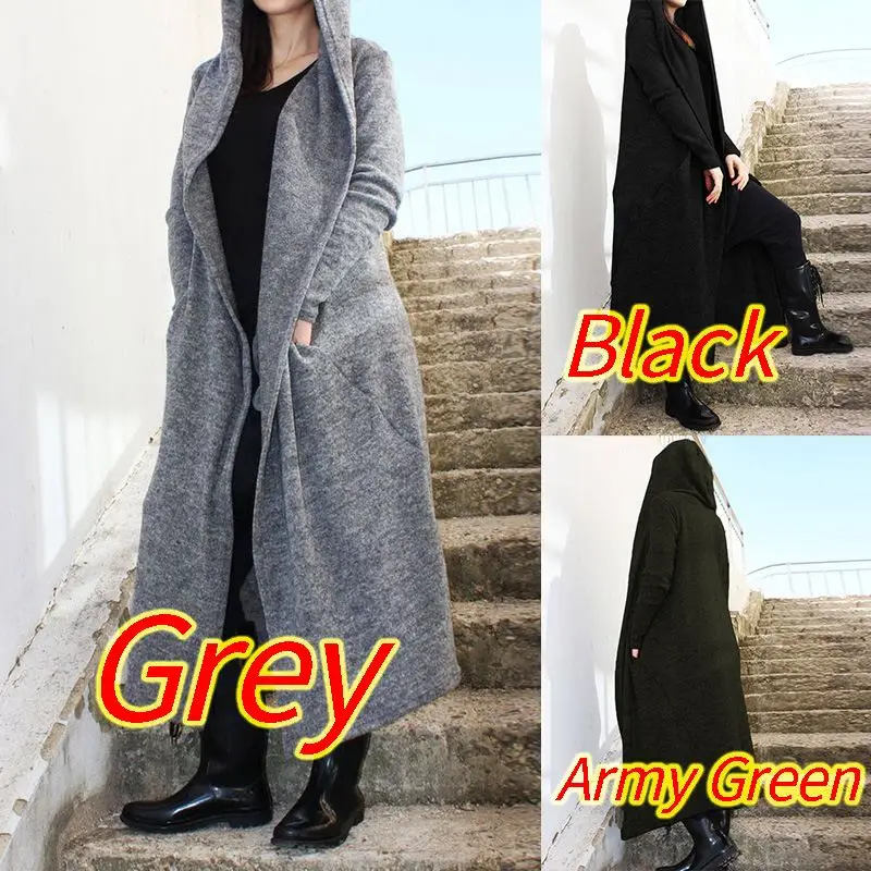 Fashion ZANZEA Women Hoodies Long Sleeve Long Coats Autumn Solid Loose Jackets Casual Hooded Outwear Femme Open Front Cardigan