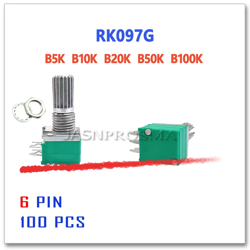 JASNPROSMA RK097G 100 шт. B5K B10K B20K B50K B100K 6PIN 5K 10K 20K 50K 100K потенциометр переключатель 15 мм