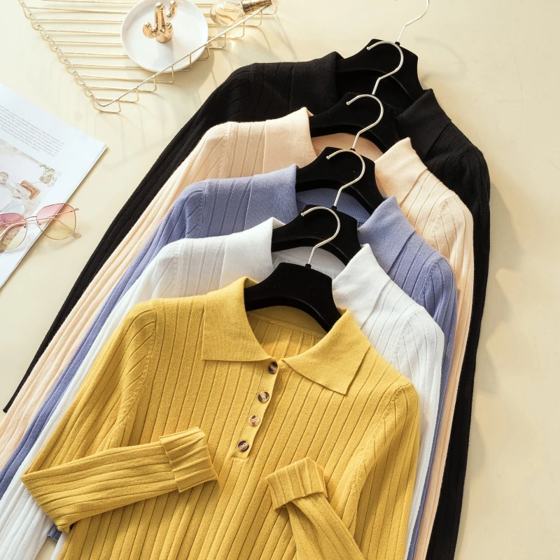 

AOSSVIAO Women Sweater 2019 Fashion Casual Autumn Winter Women Solid Color Buttons Work Office Pullover Slim Knitted Sweaters