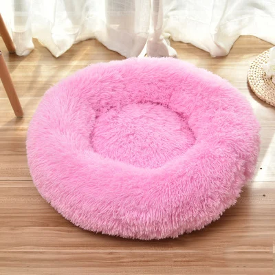 pink Круглый пушистый домик для собак и кошек, длинная плюшевая кровать для домашних животных, домашний питомник для глубокого сна, лежак, диваны для чихуахуа, Бишон, белка, животные - Цвет: pink