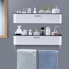 Aliexpress - Bathroom Shelf Shower Caddy Organizer Wall Mount Shampoo Rack With Towel Bar No Drilling Kitchen Storage Bathroom Accessories
