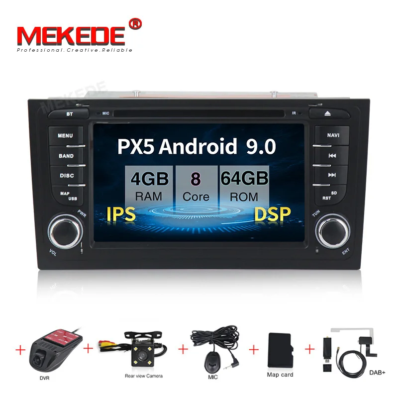 DVD CAMERA DVR DAB MEKEDE ips Автомобильный мультимедийный плеер, Автомобильная Радио два Din Android 9,0, стерео система для Audi/A6/S6/RS6, gps ram, 2 Гб, DSP, USB DVR, OBD2, FM - Цвет: DVD CAMERA DVR DAB