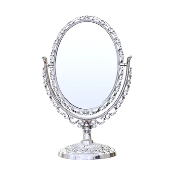 

Tabletop Makeup Mirror Vanity Mirror Retro Plastic Double-Sided Makeup Clear Carved Mirror For Girl Lady - Size L (Silver)