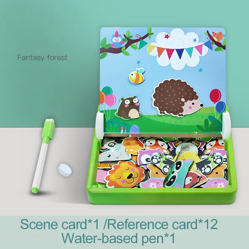 Foreststory Магнитная 3D Головоломка Tangram игра двусторонняя Монтессори обучения Обучающие Рисование настольные игры игрушка подарок для детей - Цвет: Foreststory