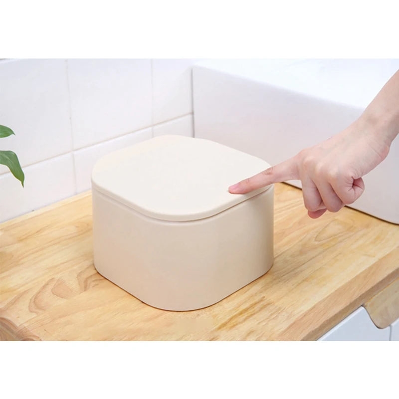 Household Press-type Waste Bins Storage Box For Desktop Spring-type Cover With Lid Plastic Box Small Trash Can Organizer