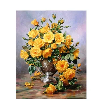 

Flower Oil Picture By Number Yellow Rose Coloring Drawing Hand Painted Frame On Canvas Painting By Number For Adults Home Decor