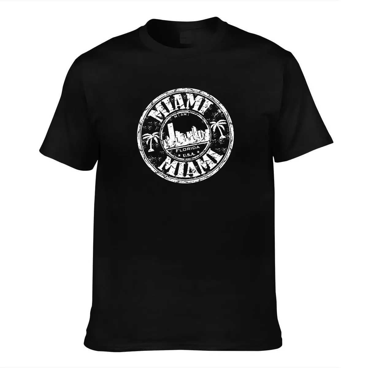 

100% Cotton T-shirts For Man Miami Florida Palms Beach Stamp Vintage T-shirt For Men - 0178