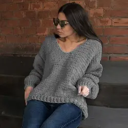 2019 плюс размер осень зима вязаный Повседневный свитер с длинным рукавом сплошной цвет свободные женские свитера модная женская одежда # G30
