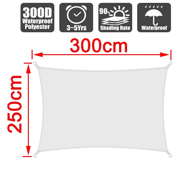 Белый прямоугольник Водонепроницаемый Защита от Солнца Открытый навес сад патио шторы для бассейна парус тент Кемпинг - Цвет: 250cm x 300cm