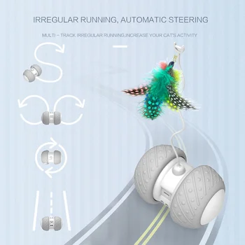 

USB Rechargeable Automatic Electric Teasing Toys LED Glowing Car Toy With Feather For Cats