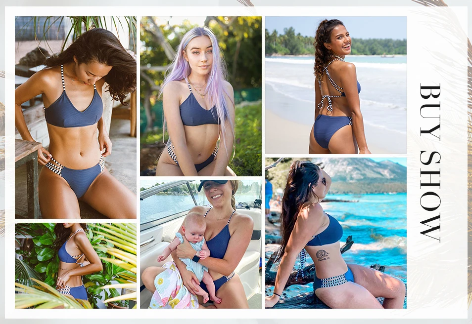 SEASELFIE Sexy Low-waist Bikinis Set Swimwear Women Swimsuits Bathing Suit Biquini Navy Blue Ribbed and Strappy Beachwear Bikini