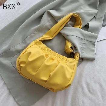 

[BXX] PU Leather Shoulder Crossbody Pleated Bags For Women 2020 Fashion Brand Designer Handbags Purses Lady Travel Totes HM075