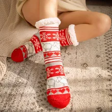Женские зимние носки, толстые плюшевые хлопковые носки, теплые Нескользящие домашние носки-тапочки, рождественские подарки, Мультяшные ковровые носки, Новинка