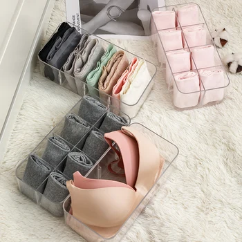 

045 New Transparent partition removable compartment sock storage box 8 Cell Underwear Socks Drawer Organizer Storage Box