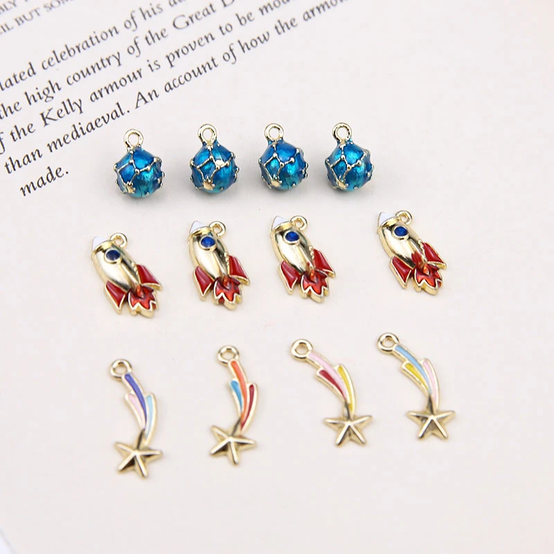 

4 pcs 2019 new korean japan lovely space universe rocket five-pointed star medal earrings for women girl diy jewelry accessories