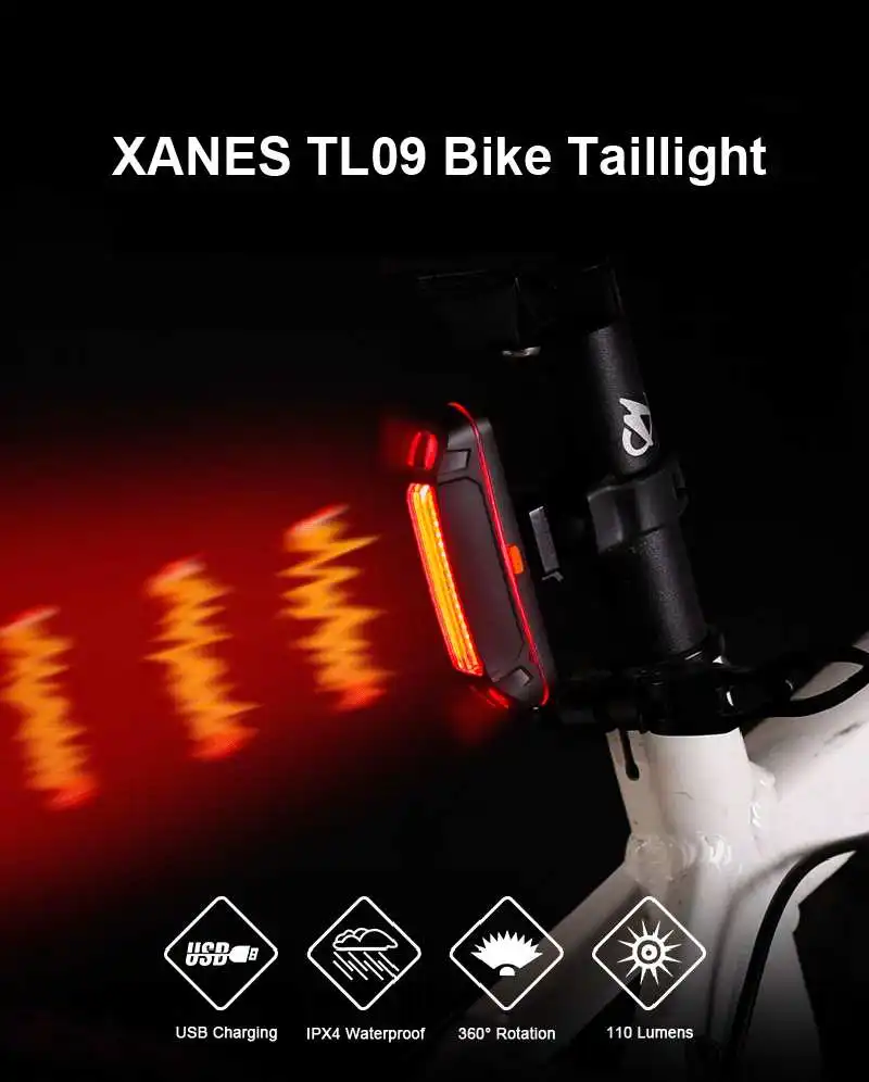 XANES TL09 110LM 6 Modes Bike Tail Light 360° Rotation USB Charging IPX4 Waterproof Warning Light for Camping Torch Lantern