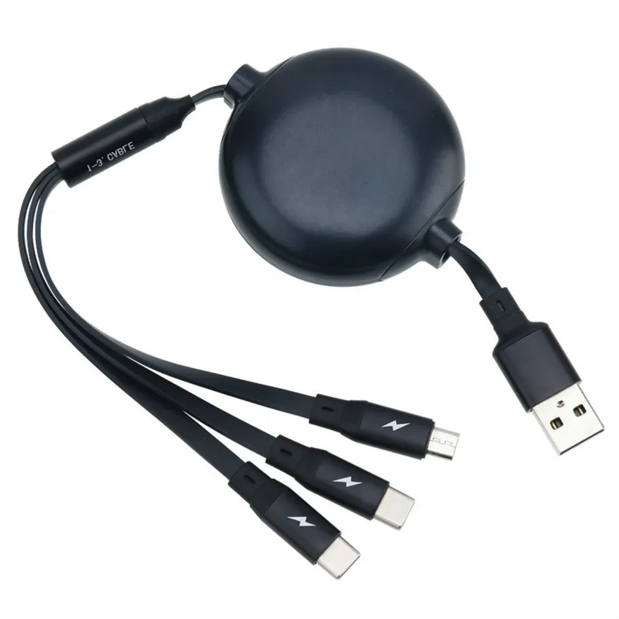 US $335.28 Retractable 3 in 1 USB Type C Micro Usb 8 Pin Cable For iPhone Huawei Xiaomi Charger Cables 120cm Fast Charging Data Wire 100pcs