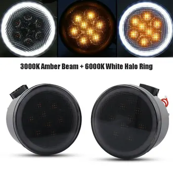 

LED Amber Turn Signal Light with Smoke Lens &Halo DRL for 07-18 for Jeep Wrangler JK Car Modification Parts