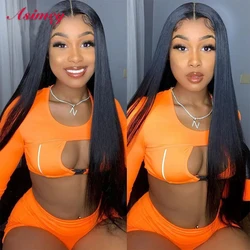Asimey Straight Wigs Lace Frontal Human Hair 30 32 In 180 Density 13X4 Brazilian Remy 4x4 Preplucked Closure Wig For Black Women