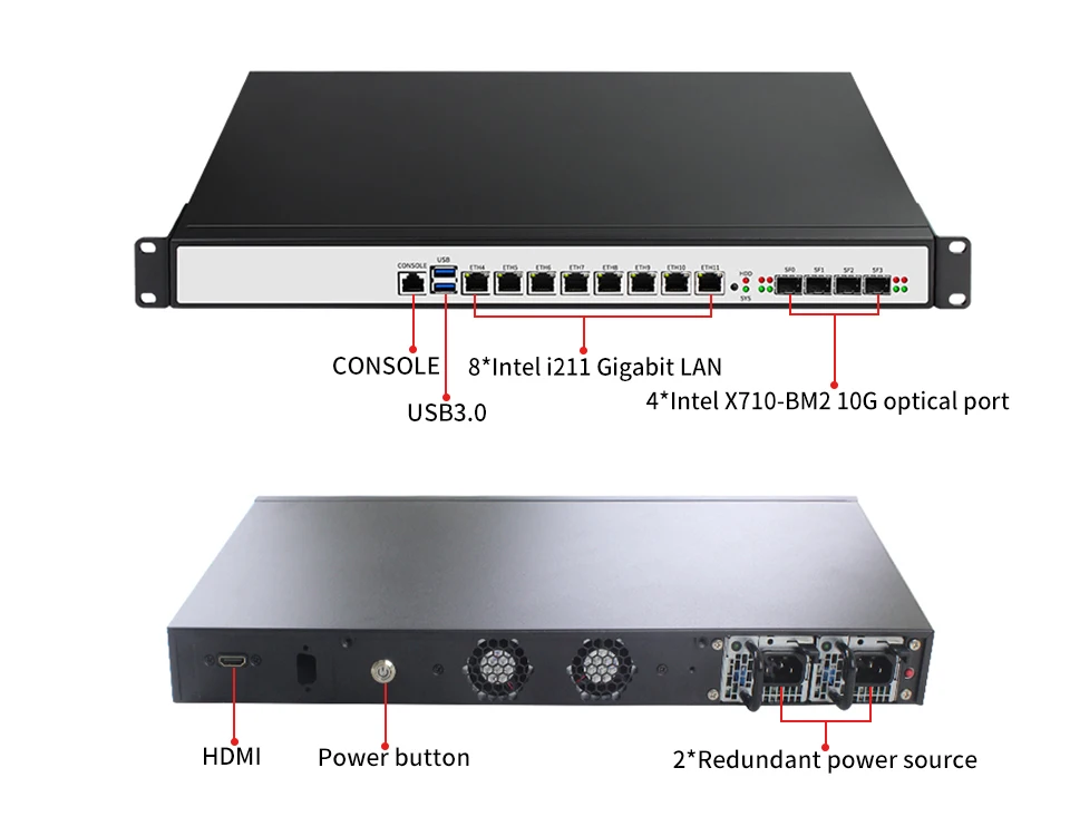 Redundant Power Supply 1U Industrial Firewall Server - INTEL 8 Gigabit 1000M, 4 10G SFP, Intel Core i5 9400 i7 9700 Description Image.This Product Can Be Found With The Tag Names Barebone Mini PC, Computer Office, Power supply