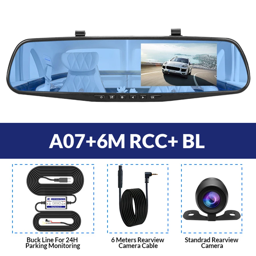 E-ACE Автомобильный видеорегистратор 1080 P с двумя объективами камеры черточки рекордер с камерой заднего вида и видеомагнитофоны синий видеокамера транспортных средств регистратор - Название цвета: A07-6M RCC-BL
