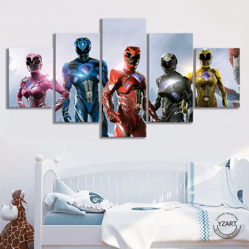 5 шт. Mighty Morphin power Rangers научная фантастика фильм художественный плакат на холсте картины стены Искусство домашний Декор дети подарки на день рождения