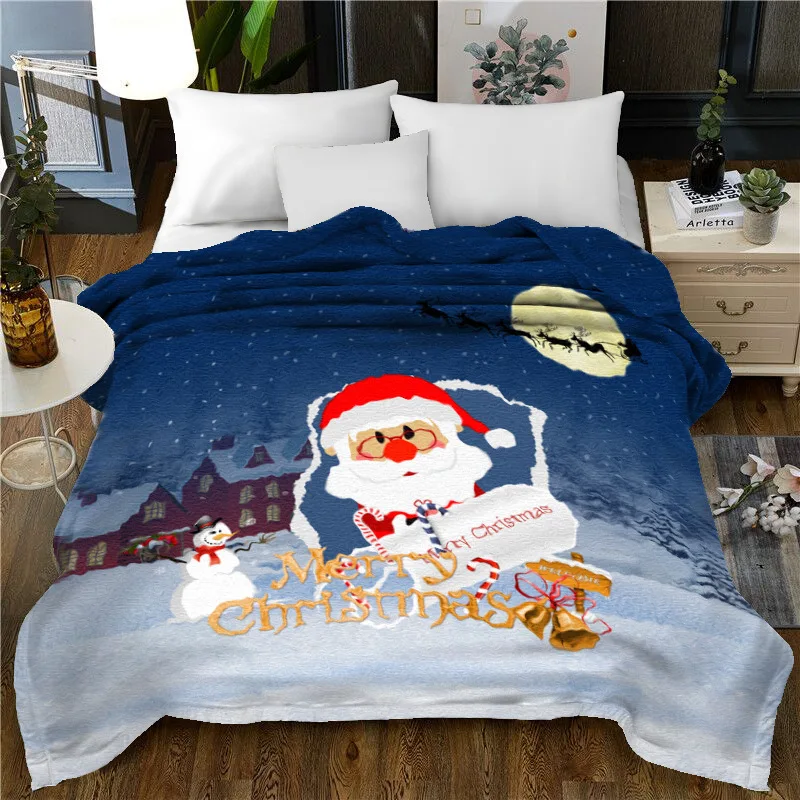 

merry Christmas blanket Flannel Fabric 150x200cm Sofa Bed Throw Blanket Kid Adult Warm Blanket