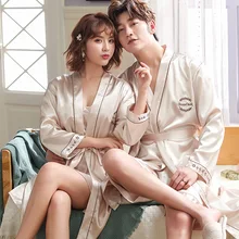 Мужская Шелковая пижама цвета шампанского, халат с длинными рукавами размера плюс XXL, кимоно, домашний банный халат, мужские халаты с v-образным вырезом, атласная ночная рубашка