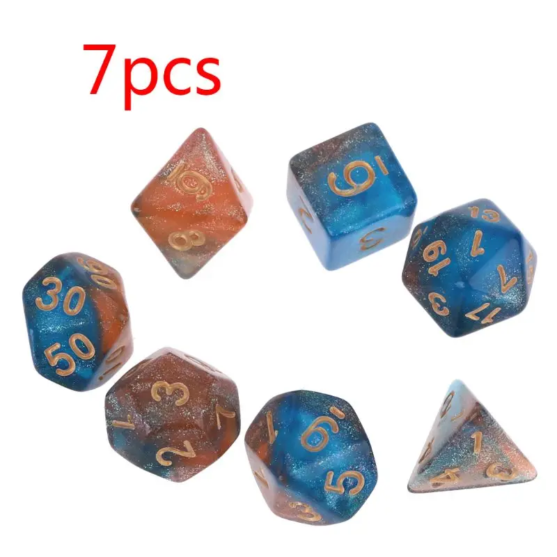7pcs/set Dichromatic D4 D6 D8 D10 D12 D20 Polyhedral Dices Numbers Dials Desktop Table Board Game