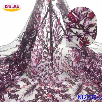 

NIAI Latest Nigerian Laces Fabrics 2019 High Quality Lace Tulle African Laces Fabric Wedding French Tulle Lace Material NI2239-2