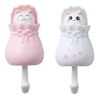 

Coat Hooks Adhesive Peeking Cat Wall Mounted ABS Robe Towel Hook 2 Pack for Bathroom Kitchen Bedroom and Balcony