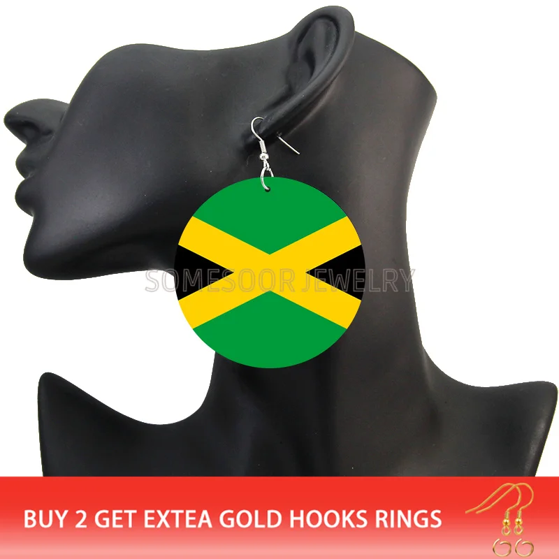 SOMESOOR двойная сторона печать черная страна флаг Ямайки деревянные висячие серьги индивидуальные африканская древесина ювелирные изделия для женщин Gfits