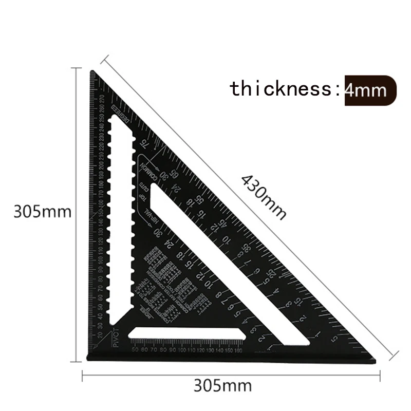 QUK треугольник угол линейка скорость квадратный Угол транспортир измерительные инструменты 7 12 дюймов линейки алюминиевый сплав Деревообработка измерения - Цвет: 12 inch black