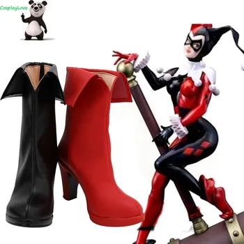 

DC Comics Batman Arkham Asylum Harley Quinn Joker Red Black Shoes Cosplay Boots Leather For Halloween CosplayLove