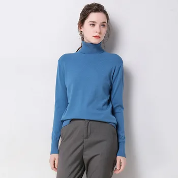 

Ladies new solid color casual long-sleeved knitted T-shirt gray