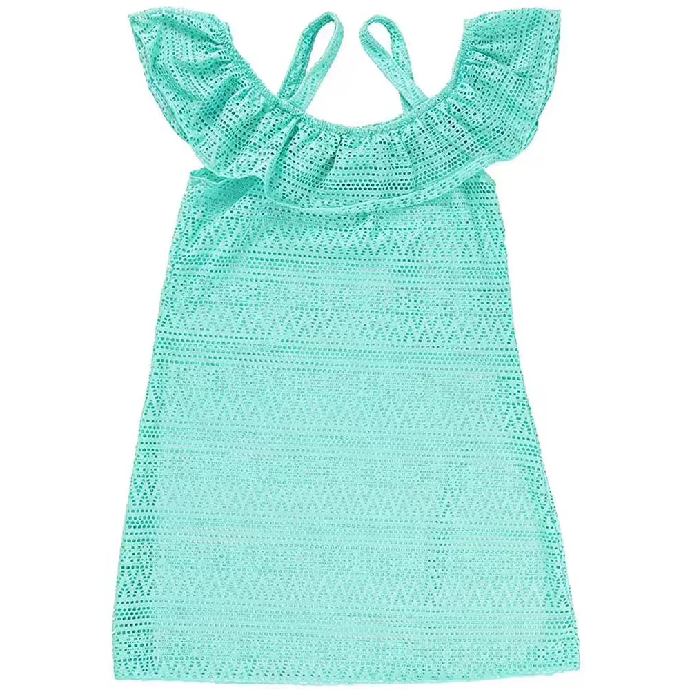 Цельнокроеное платье для купания с кроше для девочек пляжная одежда для плавания с оборками, накидка для девочек, платье для защиты от солнца, Размер 7-16