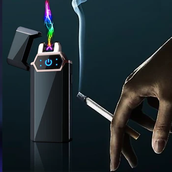 

New Creative Touch Induction Windproof Double Arc Lighter Electric Double Pulse Ignition Cool USB Rechargeable Lighters