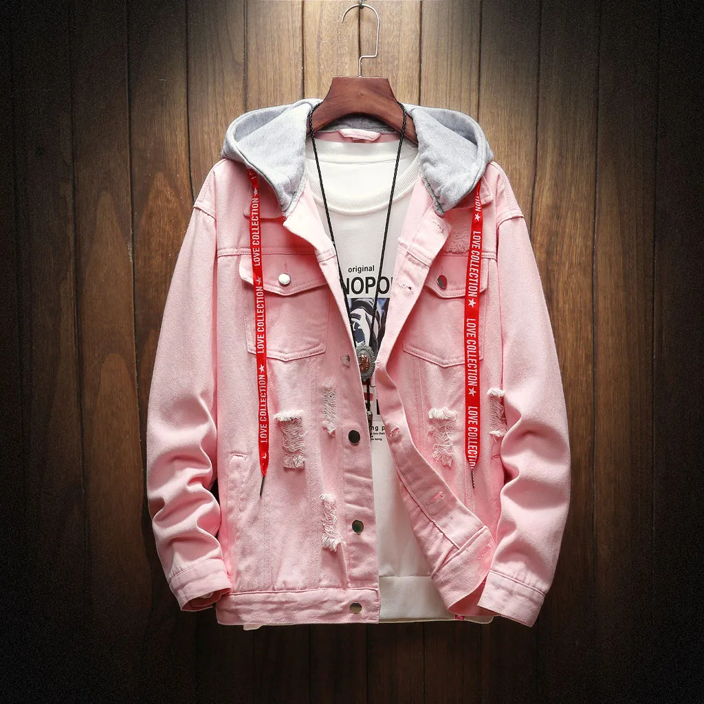

Men's Coats And Jackets Winter Hooded Vintage Wash Distressed Mens Denim Jacket Cotton Coat Top Blouse Man Jacket Outdoor