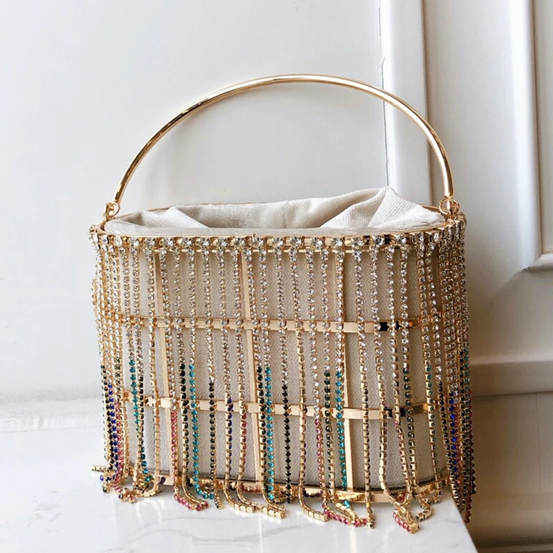 Multicolored Diamond Tassel Women's Luxury Handbag Party Purses and Handbags Female Shoulder Chain Bag Evening Crossbody | Багаж и